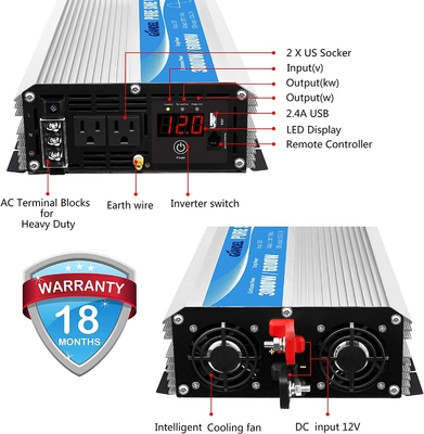 3000W καθαρός αναστροφέας DC12V δύναμης κυμάτων ημιτόνου σε AC120V με τον τηλεχειρισμό