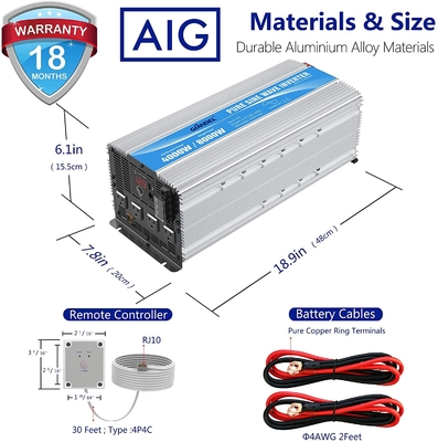 Βαρέων καθηκόντων 12V 2.4A των υβριδικών ηλιακών οδηγήσεων αναστροφέων αναστροφέας δύναμης κυμάτων ημιτόνου 4000W καθαρός